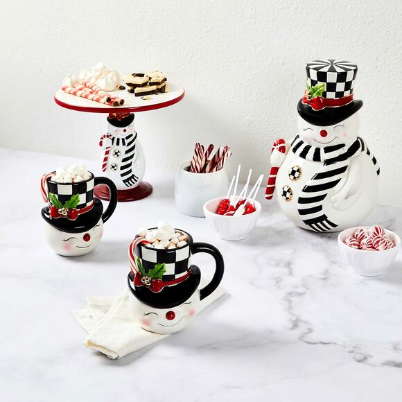 MACKENZIE-CHILDS Nostalgia Snowman Cookie Jar Ceramic Christmas Holiday Decor - Picture 2 of 3